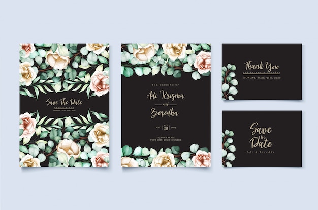 Free vector watercolor eucalyptus wedding invitation card template