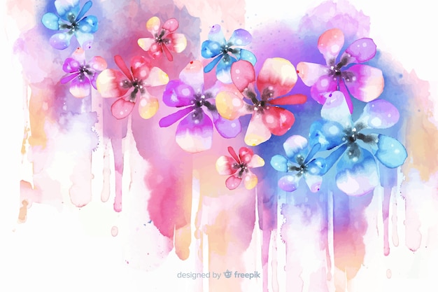 Watercolor exotic colorful floral background