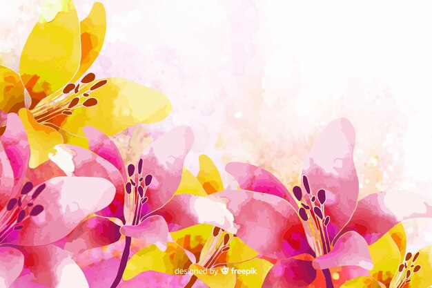 Watercolor exotic colorful floral background