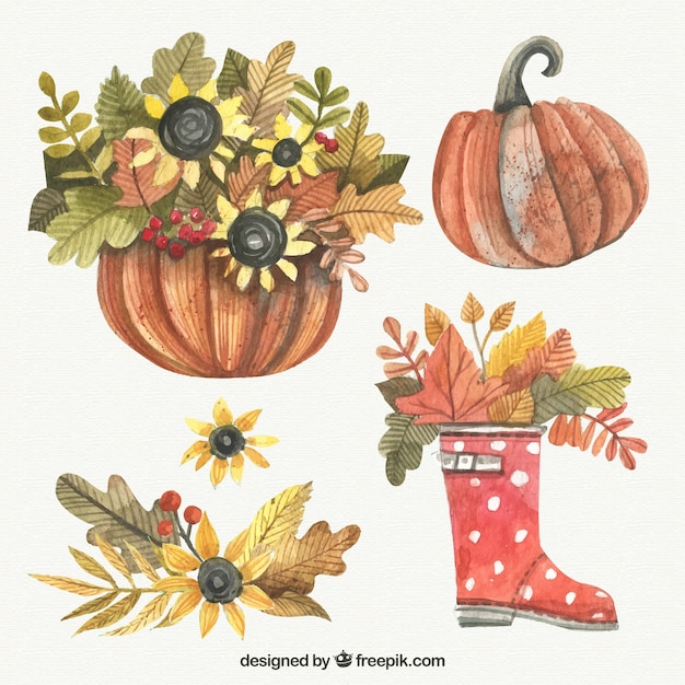 Watercolor fall elements