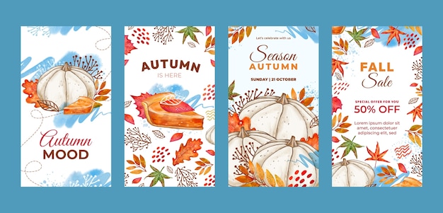 Free vector watercolor fall season instagram stories collection