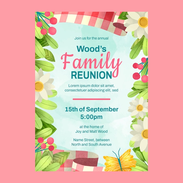 Free vector watercolor family reunion invitation design