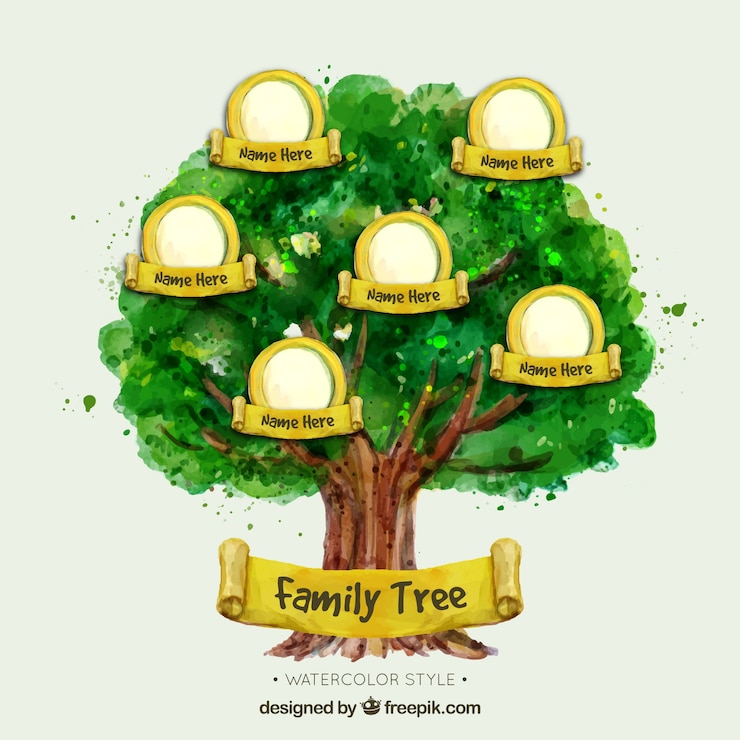 Free Vector watercolor family tree with yellow elements