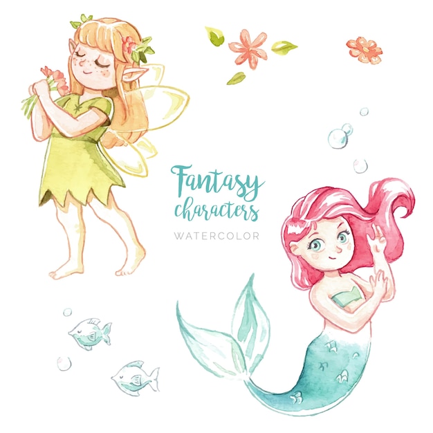 Watercolor fantasy characters