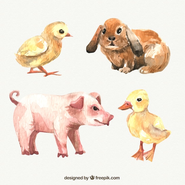 Free vector watercolor farm animals