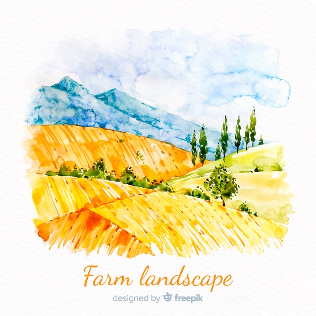 Watercolor farm landscape background