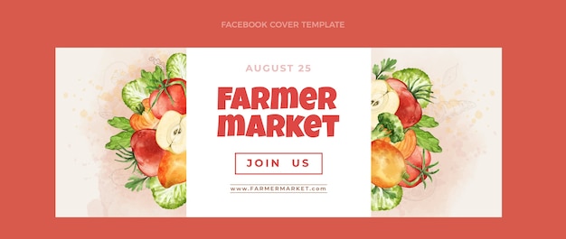 Бесплатное векторное изображение Обложка facebook акварель фермерский рынок