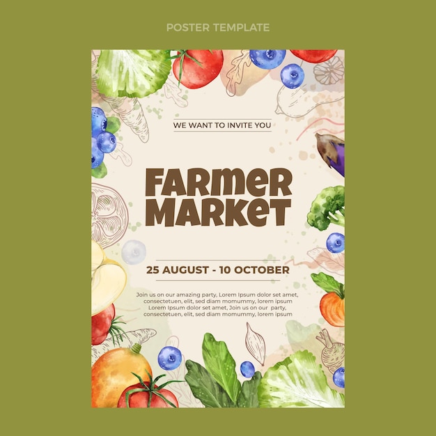 Watercolor farmer market poster template