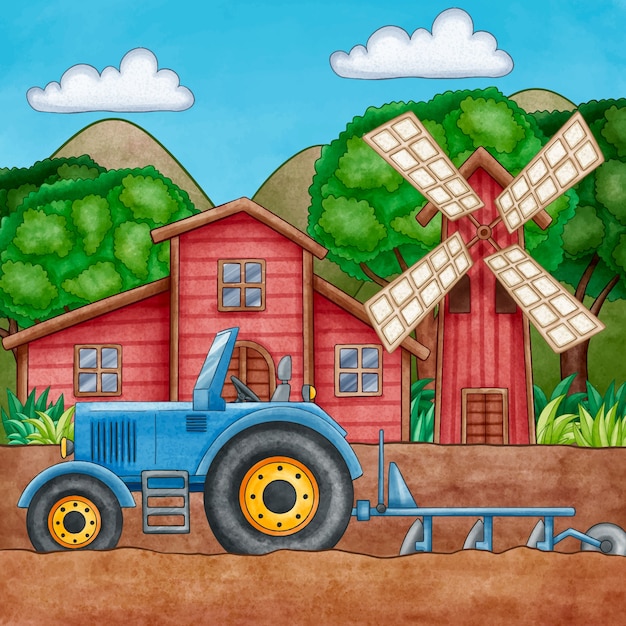 Бесплатное векторное изображение Иллюстрация празднования дня фермера акварелью