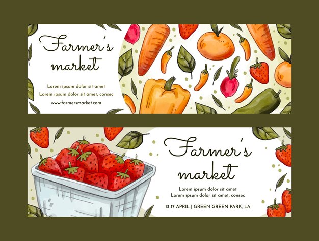 Watercolor farmers market banner design