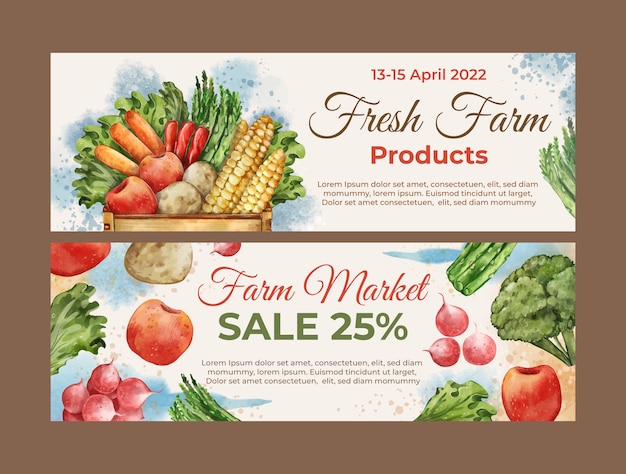 Watercolor farmers market banner design