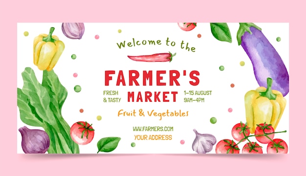 Watercolor farmers market banner design
