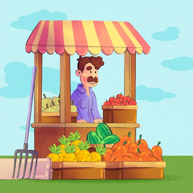 Watercolor farmers market illustration