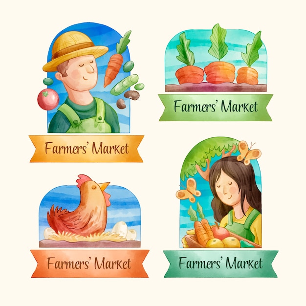 Watercolor farmers market illustrations