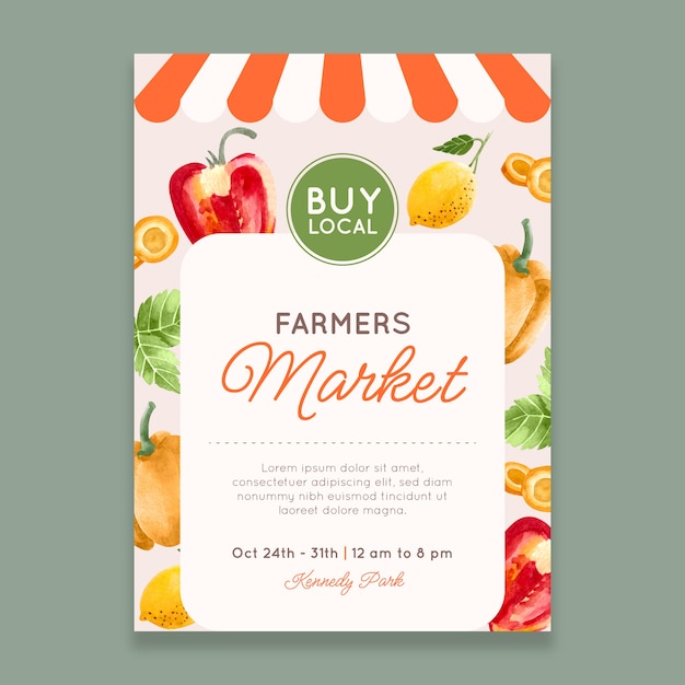 Free vector watercolor farmers market poster