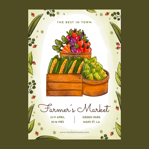 Free vector watercolor farmers market poster