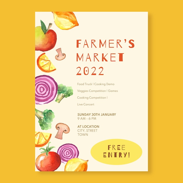 Free vector watercolor farmers market poster