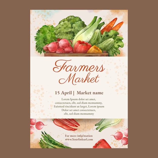 Бесплатное векторное изображение Акварельный плакат фермерского рынка