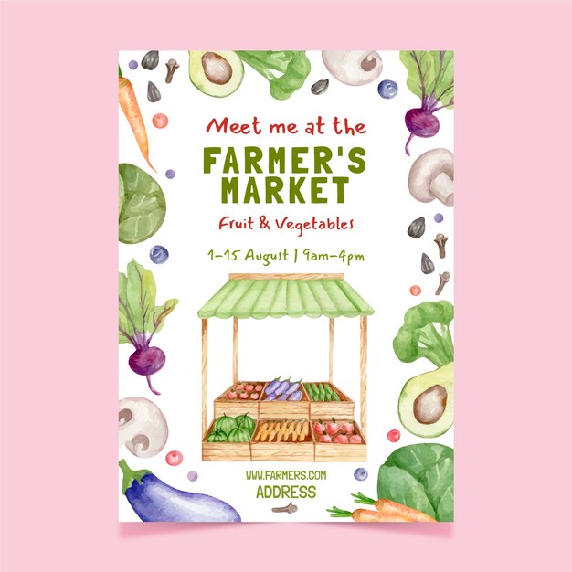 Free vector watercolor farmers market poster