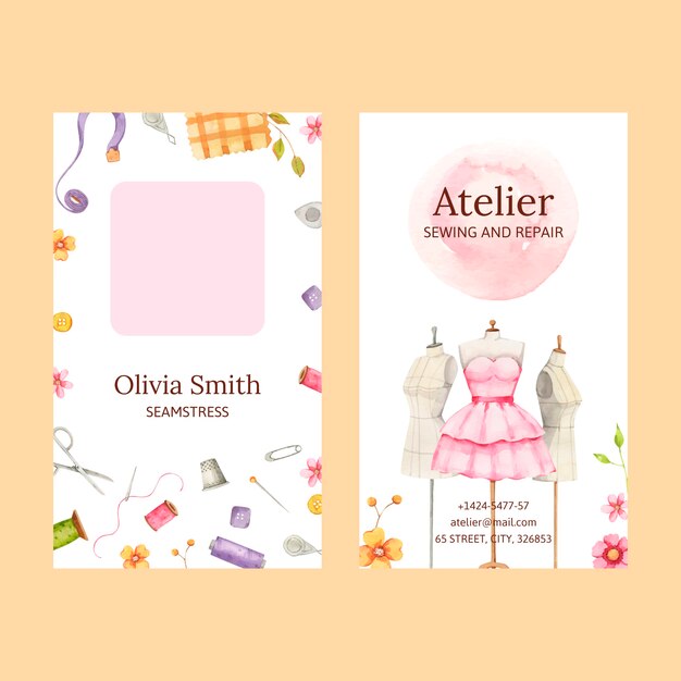 Watercolor fashion atelier id card template