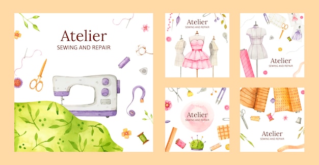 Free vector watercolor fashion atelier instagram post