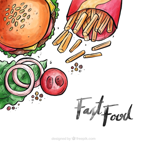 Watercolor Fast Food Background – Free Vector Download for Vector Templates