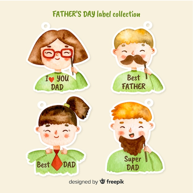 Free vector watercolor father's day badge collection
