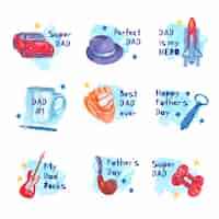 Free vector watercolor father's day labels set