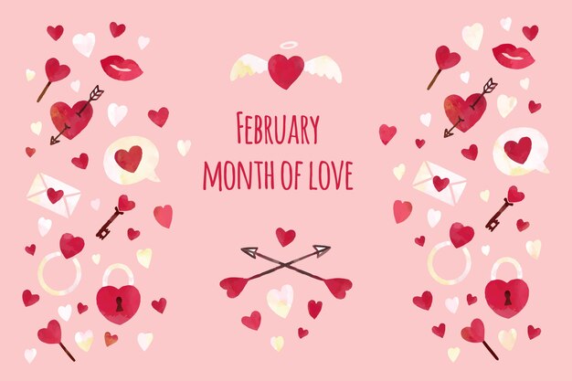 Акварель февраль месяц любви фон