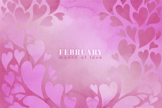 Vettore gratuito acquerello febbraio mese di sfondo d'amore