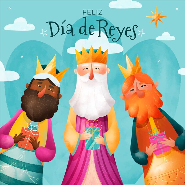 Шаблон поздравительной открытки акварель feliz dia de reyes