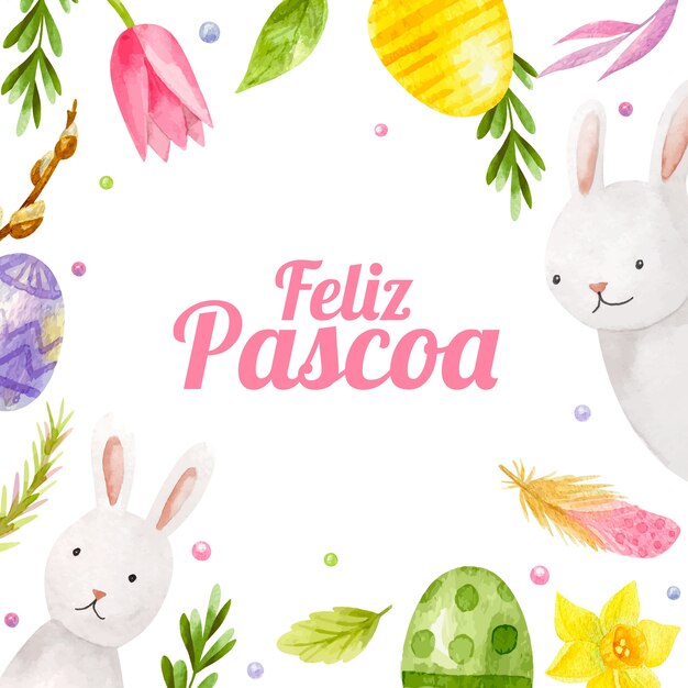 Watercolor feliz pascoa illustration