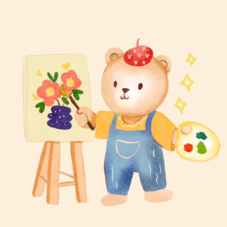 무료 Vector 수채화 여성 곰 그림