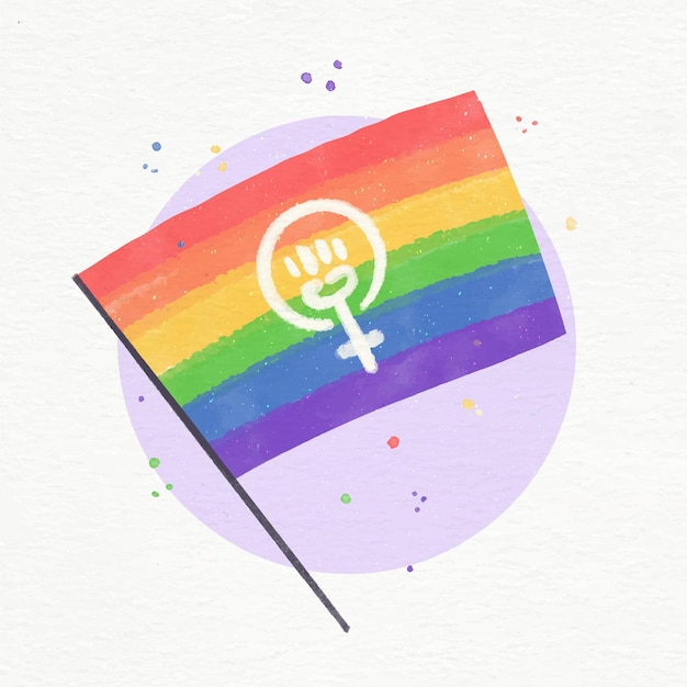 Бесплатное векторное изображение Акварельная феминистская иллюстрация флага лгбт