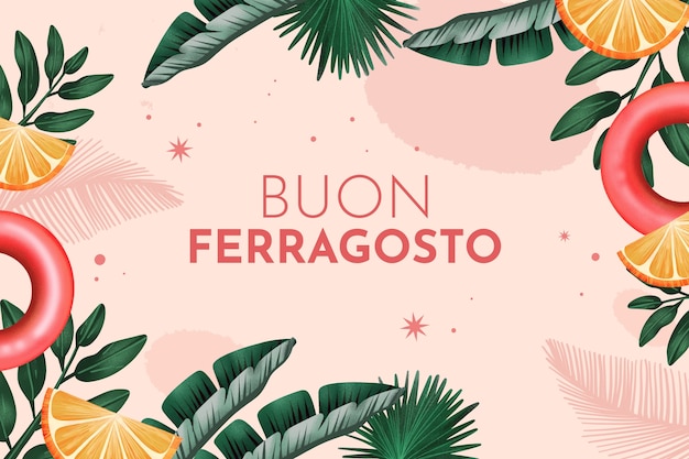 Watercolor ferragosto background with leaves and citrus
