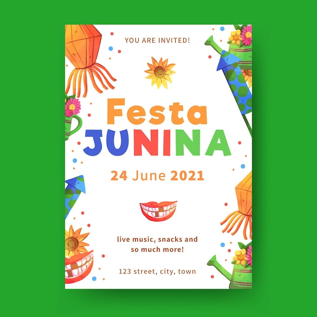 Watercolor festa junina flyer template