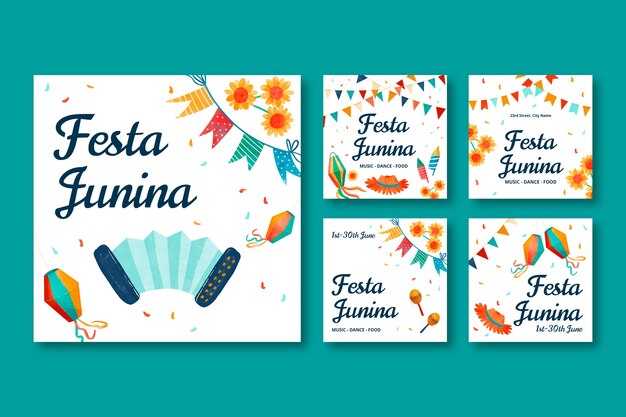 Watercolor festa junina instagram post collection