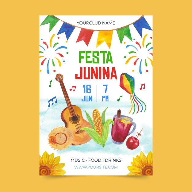 수채화 축제 junina 포스터 템플릿