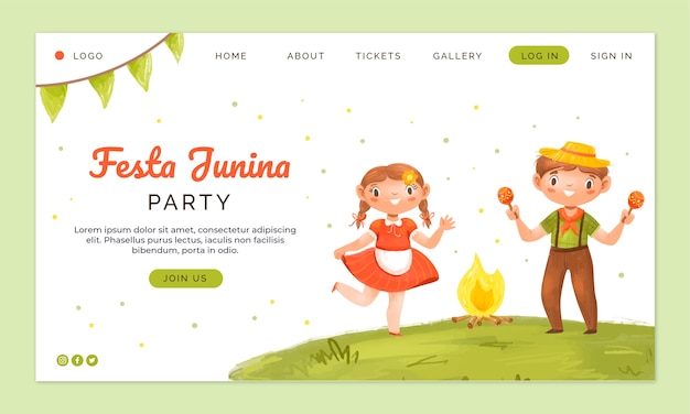 Watercolor festas juninas landing page template