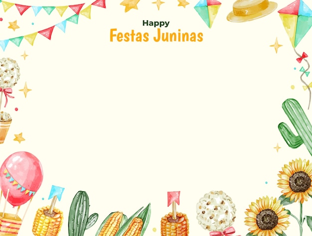 Бесплатное векторное изображение Шаблон фотоколла акварелью festas juninas