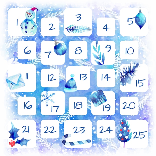 Free vector watercolor festive advent calendar