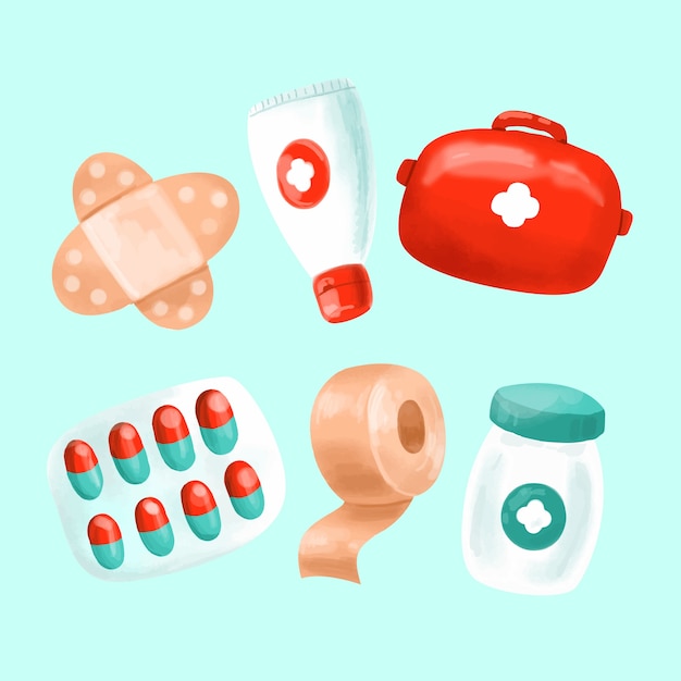 Free vector watercolor first aid kit collection element