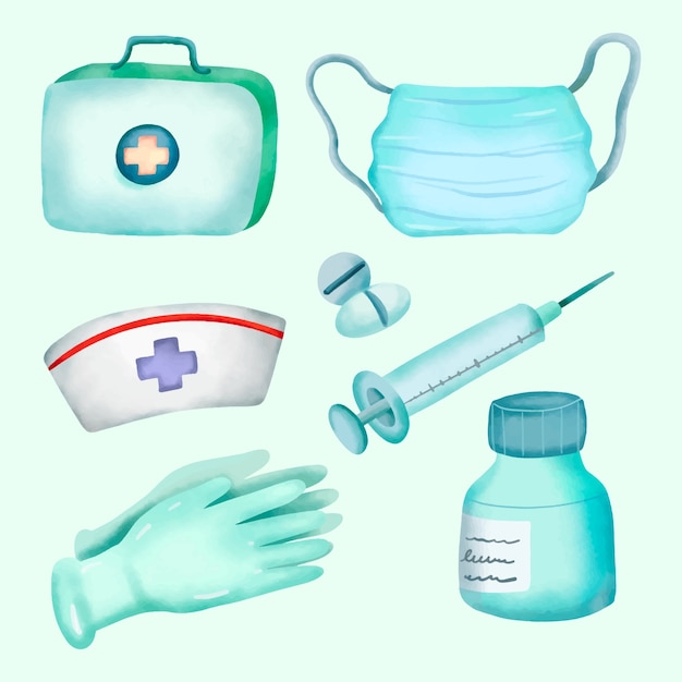 Watercolor first aid kit collection element