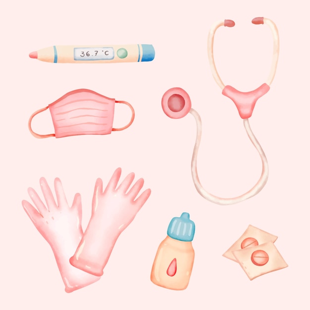 Free vector watercolor first aid kit collection element