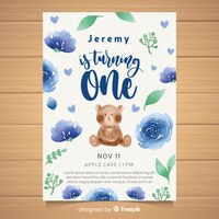 Free vector watercolor first birthday party invitation card