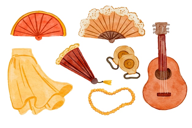 Free vector watercolor flamenco dance element collection