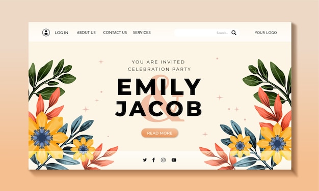 watercolor flloral  wedding landing page design