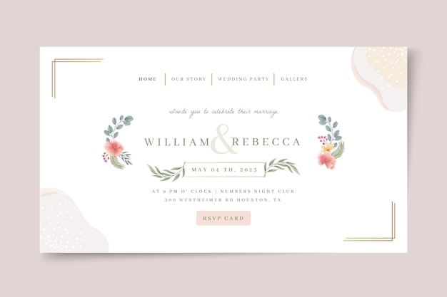 watercolor flloral  wedding landing page design