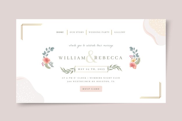 watercolor flloral  wedding landing page design