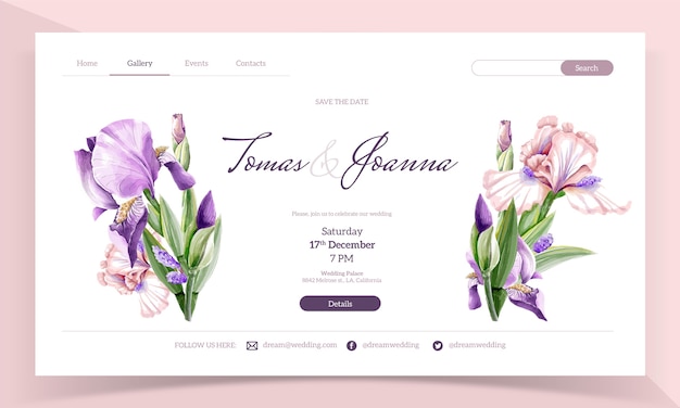 Watercolor flloral  wedding landing page design